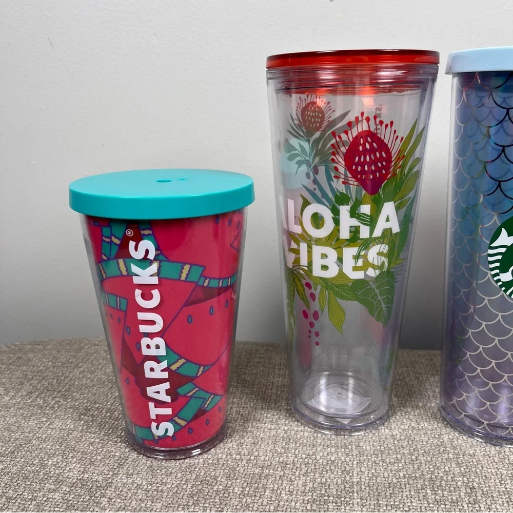 Lot of 5 Starbucks Venti Grande Aloha Mermaid Summer Plastic Cold Cups Tumbler